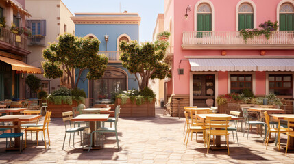 Obraz premium Lively Cafe in Mediterranean-Style Square: Colorful Salads