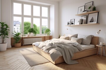 Bright and airy Scandinavian bedroom design with minimalist aesthetics.
