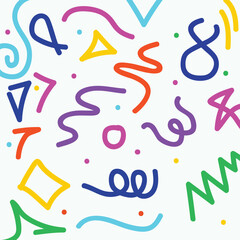 Trendy seamless pattern of geometric shapes and doodles colorful vector template memphis style