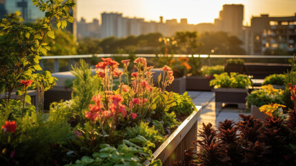 Fototapeta na wymiar Lush Rooftop Garden in the City