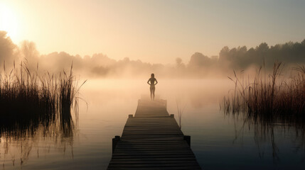 Tai Chi by Misty Lakeside at Dawn
