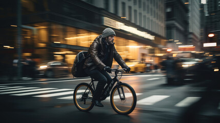 Urban cycling: a sustainable commute through a bustling cityscape