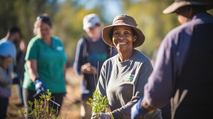 Naklejka premium Tree Planting Event: Fostering Camaraderie and Greening the Community
