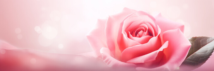 Beautiful banner with pink rose and copy space.