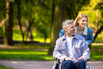 Happy smiling couple on a walk in the park