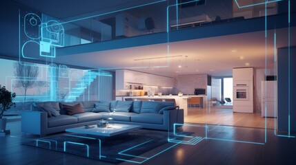 Smart home illustration with artificial intelligence concept AI