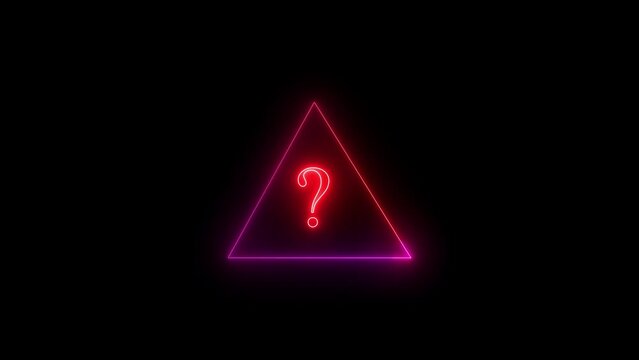 Neon question mark sing icon animation . triangle rotated question animated .