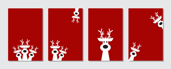 Cute reindeer on a red background. Christmas background, banner, or card.