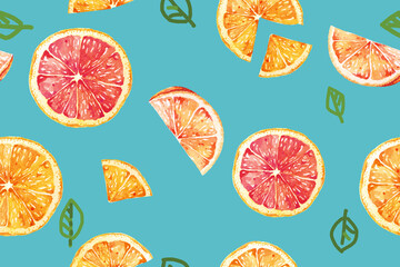 Seamless pattern of tangerines with watercolor.Designed for fabric luxurious and wallpaper, vintage style.Fruit orange background.Mandarin pattern.