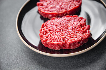 raw cutlet beef fresh meat hamburger cooking meal food snack on the table copy space food...