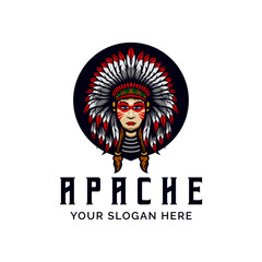 Indian Apache Lady Logo Design Vector Mascot template