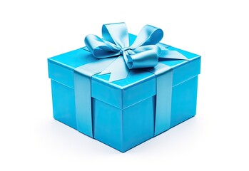 Obraz premium Surprise Blue Gift Box with Elegant Bow on White Background - Celebration, Present, Gift Giving Concept Photo