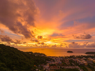 .Majestic sunset or sunrise landscape Amazing light of nature amazing cloud scape sky and colorful clouds moving away rolling. .colorful yellow sunset clouds above the islands.