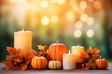 Cozy Autumnvibes: beautiful decoration pumpkins and candles