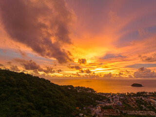 .Majestic sunset or sunrise landscape Amazing light of nature amazing cloud scape sky and colorful clouds moving away rolling. .colorful yellow sunset clouds above the islands.