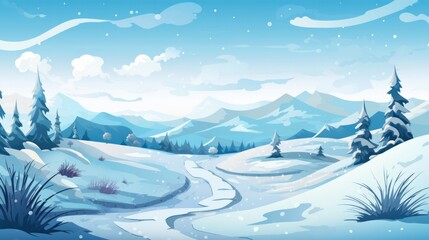 A vector illustration of a serene snow-covered landscape, ideally suited for holiday or winter-themed design projects - obrazy, fototapety, plakaty