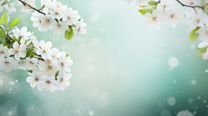 Fototapeta na wymiar Spring border background with white blossom