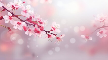 A vector backdrop featuring the delicate beauty of spring cherry blossoms. This illustration showcases a blooming sakura branch in the springtime, complete with falling petals and subtle, blurred
