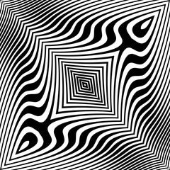 Abstract black wavy stripes. Geometric shape. Optical illusion. Line art pattern. Trendy element for posters, social media, logo, frames, broshure, promotion, flyer, covers, banners, backdrop