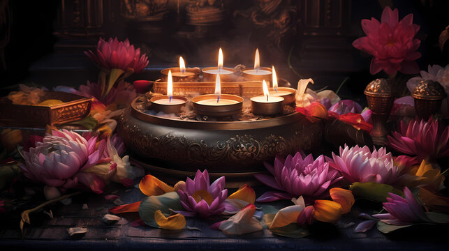 Diwali Lotus with candles
