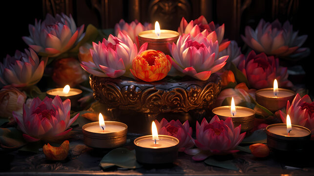 Diwali Lotus with candles