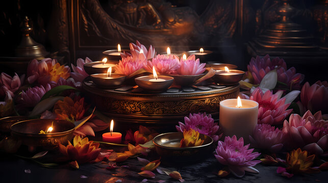 Diwali Lotus with candles