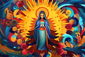 Fiesta of Our Lady of Guadalupe (Mexico): Honors the Virgin Mary with processions, feasts, and religious ceremonies on December 12th.  - obrazy, fototapety, plakaty