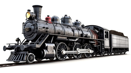 retro steam locomotive on white background - obrazy, fototapety, plakaty