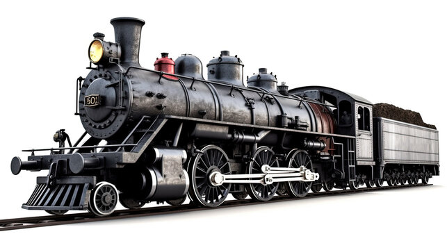 retro steam locomotive on white background