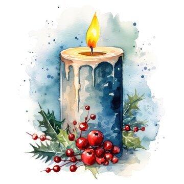 christmas candle and holly