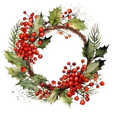 christmas wreath with holly berries