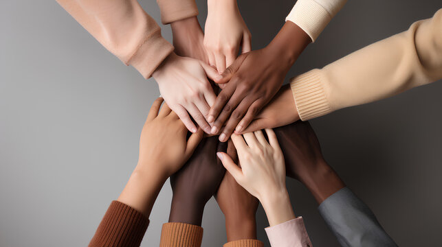 Hands, stack and team building, entrepreneurs and support with winning, planning and mission and trust. Business community, success and solidarity, collaboration and palm with synergy.