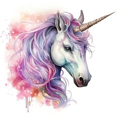 Obraz na płótnie Canvas Watercolor fantasy unicorn art.