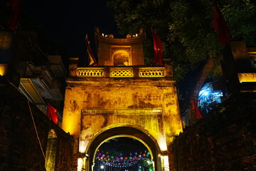 Dong Ha Mon or Gate at Night in Hanoi, Vietnam - ベトナム ハノイ 東河門 夜景 - obrazy, fototapety, plakaty