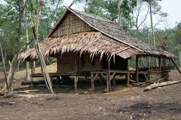 Fototapeta na wymiar Traditional Baduy houses are usually located near fields. Used as a resting place after farming. In Indonesian it is known as 