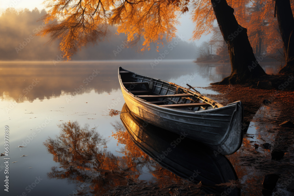 Canvas Prints boot am see herbstliche stimmung