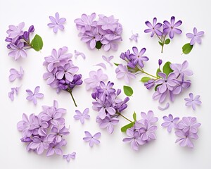 Several Lilac Flowers on White Background