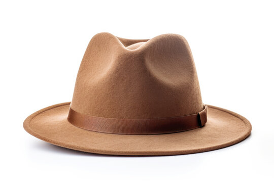 An isolated image of a classic brown fedora hat, representing a fashionable and retro accessory that exudes a timeless sense of style.