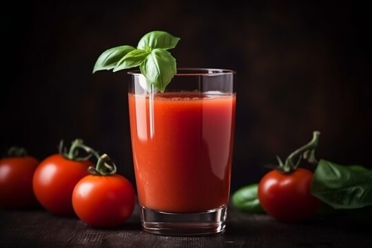 Juicy tomato juice with basil. Generative AI