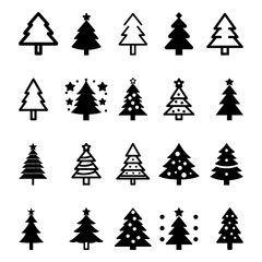 Set of Christmas trees for Merry Christmas and Happy New Year. Isolated design background. Vector set.