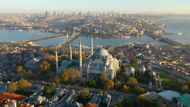 Istanbul Turkey. View of Suleymaniye Mosque accompanied by a magnificent view of Istanbul.