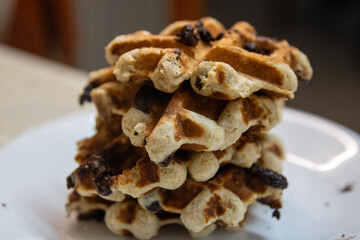 Stack of chocolate chip waffles