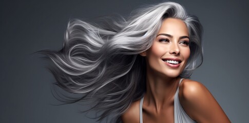 Fototapeta premium Elegant Woman with Gray Hair in Stylish Setting
