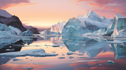 Majestic icebergs drifting amidst the ethereal mountainscape