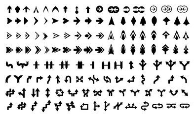 130 Arrows Black Icons Set. Arrows Vector Collection. Modern Simple Arrows Vector Illustration 