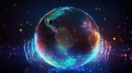 Obraz premium Big data abstract background with planet Earth. Futuristic technology network concept. Global database visualization.