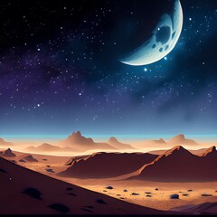 星空が美しい広大な夜の砂漠_03,Generative AI	
