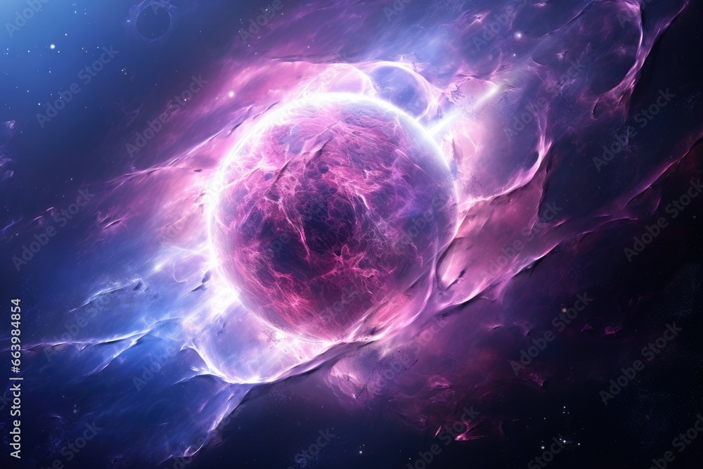 Poster a purple and blue object in the middle of a space. generative ai
