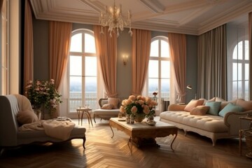 Elegant decor in a classic room with a trendy interior design. Generative AI