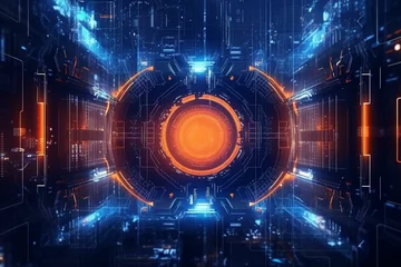 Fotobehang Futuristic sci-fi background with cyber tech design concept. Generative AI © James